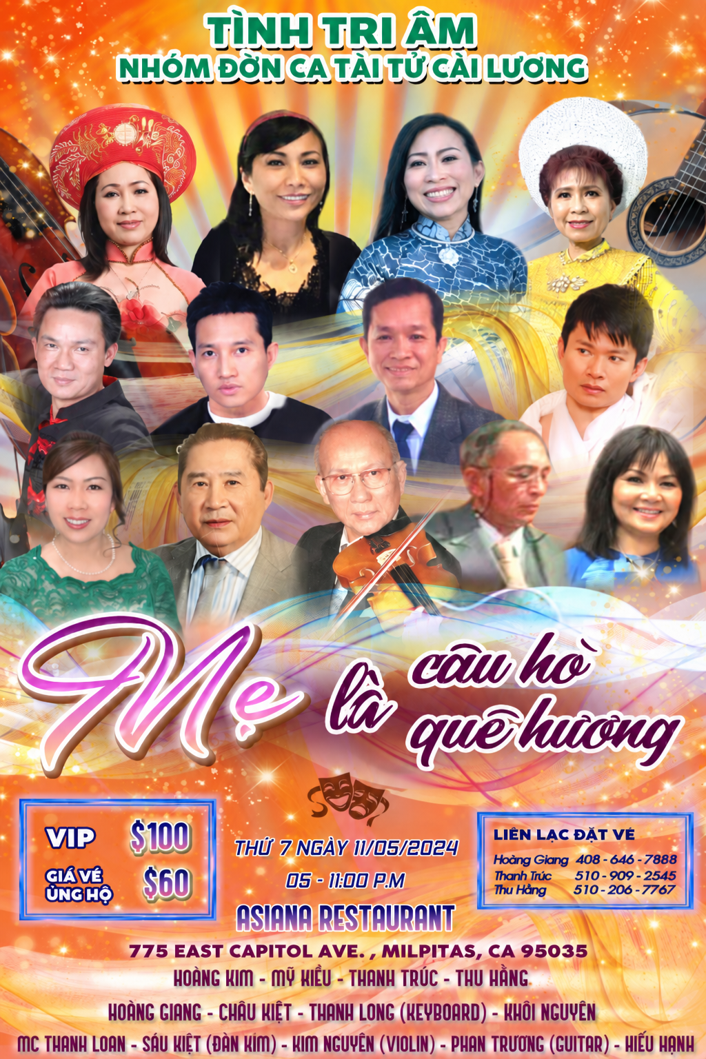 Poster for Mẹ Là Câu Hò Quê Hương at Asiana Restaurant in Milpitas on May 11, 2024